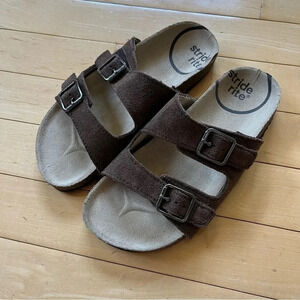 Stride Rite Leo Suede Leather Slide Sandals Adjustable Straps Kids Size 2